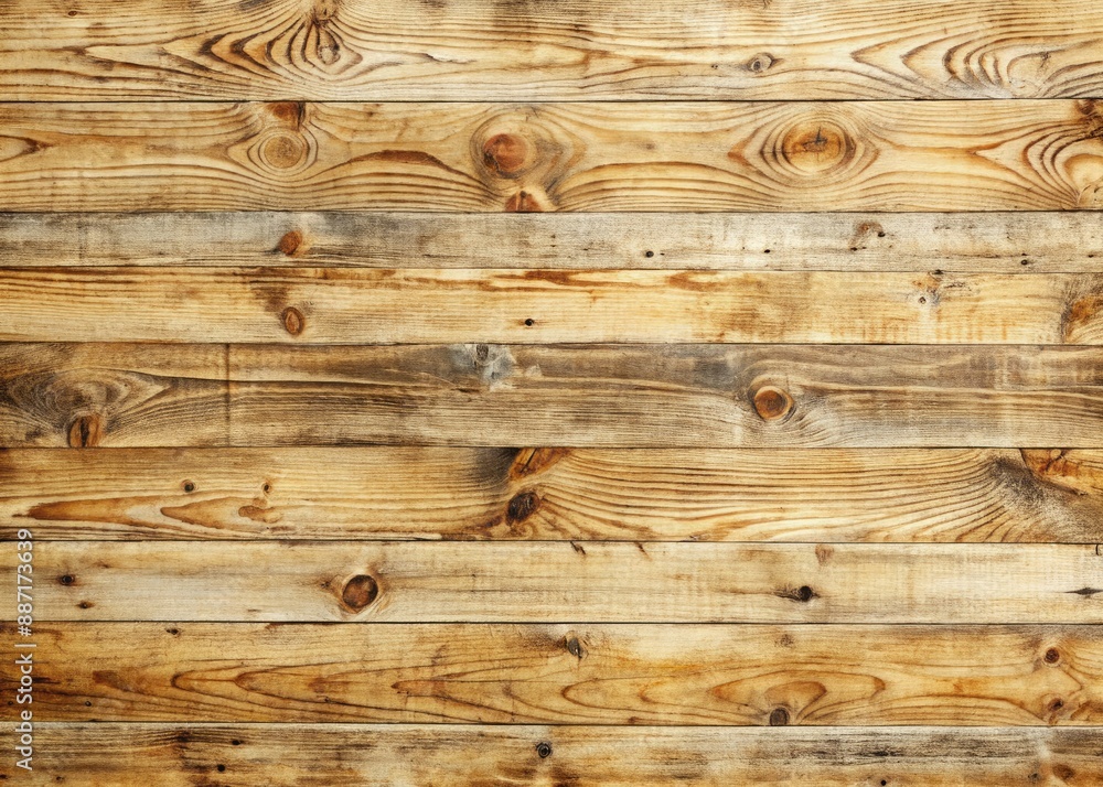 Naklejka premium Natural light wood texture background with worn, distressed pattern provides ample space for text or images, perfect for designs requiring a rustic, earthy feel.