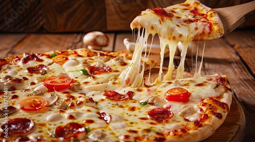 Pizza with very much cheese melting photo