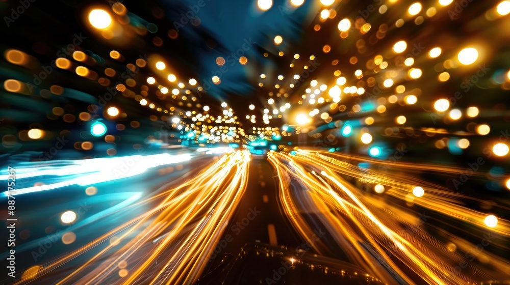 Fototapeta premium Camera lens tricks caused by a slow shutter speed moving the camera around lights in shapes Camera tricks