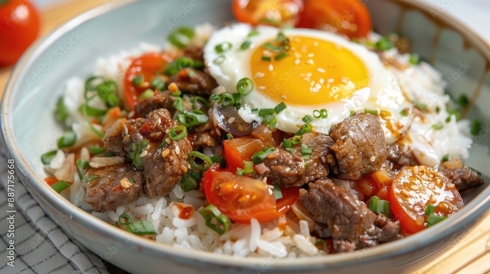 Beef and tomato on rice with egg Beef and tomato on rice with egg