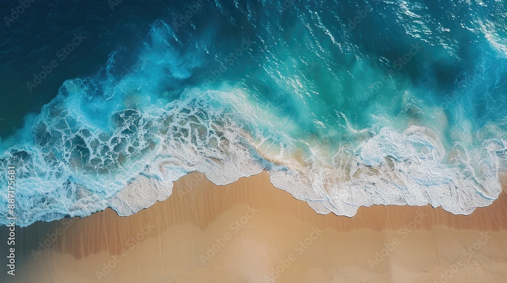 Aerial view of beach with sandy shore and ocean water Aerial view of beach with sandy shore and ocean water