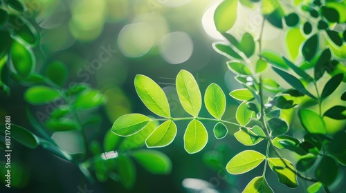 Alternative Medicine Plant Young Moringa Leaves in Natural Light photo