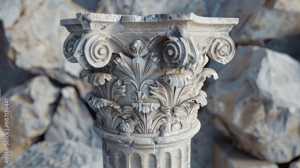 Naklejka premium Ancient Athens Column Carved from Marble