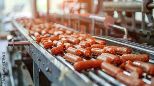 Mass of the sausage business The processing line of sausage Industrial of food photo