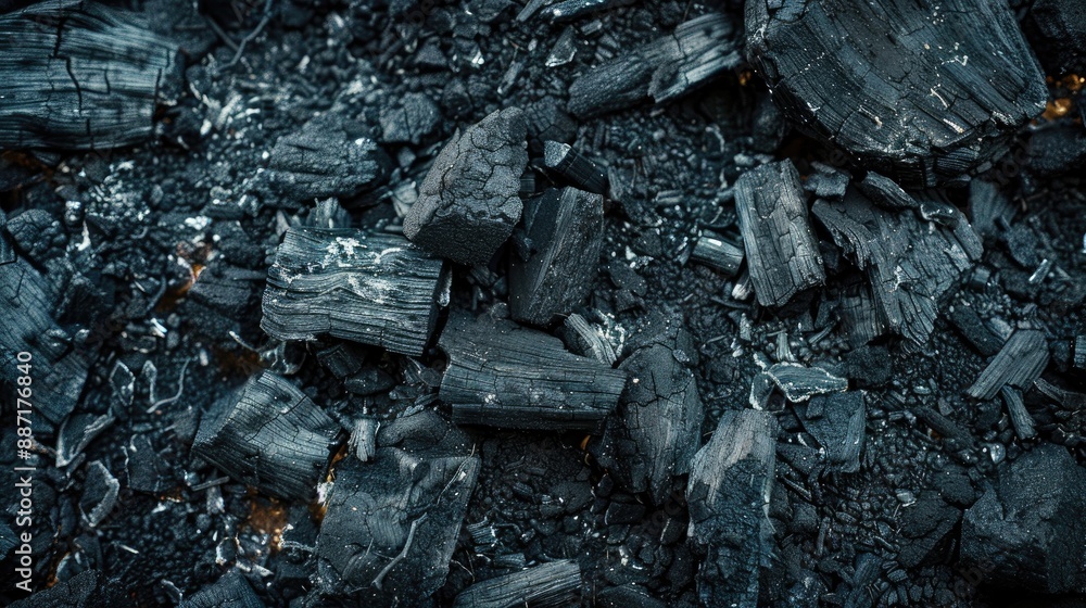 Appearance of dark coal and newly charred ashes Appearance of dark coal and newly charred ashes