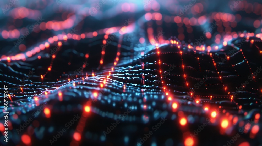 Abstract digital landscape with glowing lights. Abstract digital landscape with glowing lights.