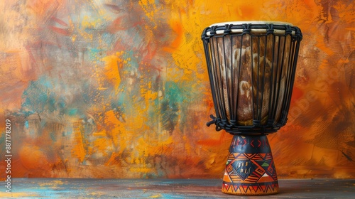 African Djembe Drum on Colorful Background.