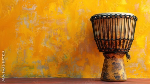 African Drum on Yellow Background.