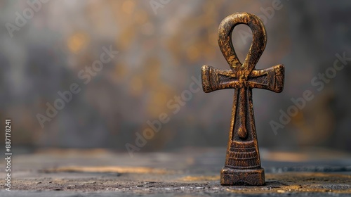 Ancient Egyptian Ankh Symbol on a Rustic Background.