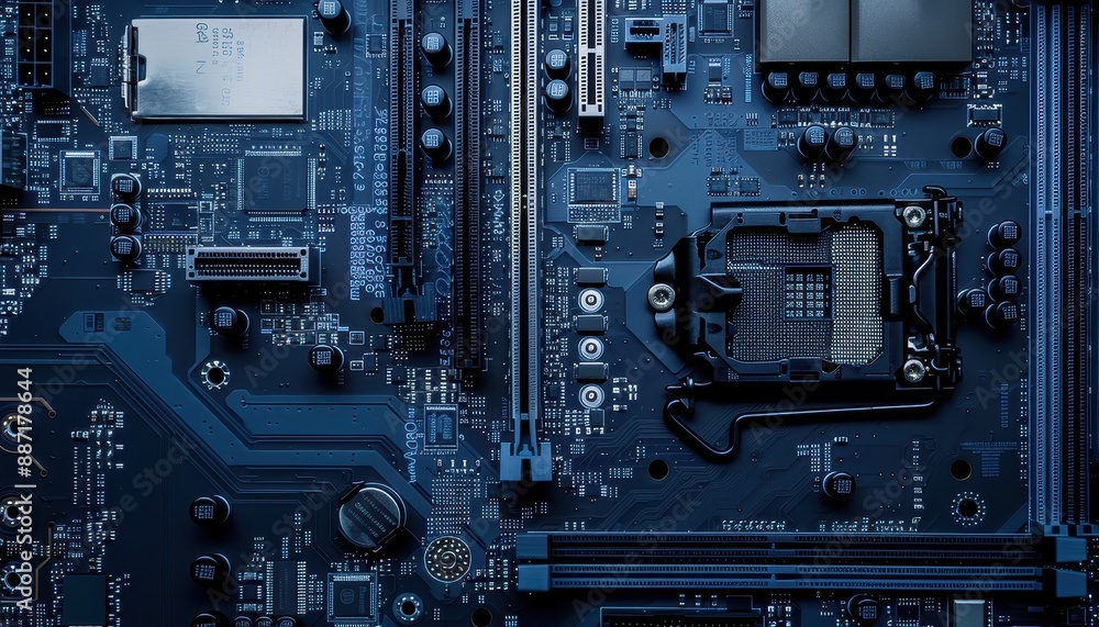 Blue Motherboard Circuit Board Technology Background. Blue Motherboard Circuit Board Technology Background.