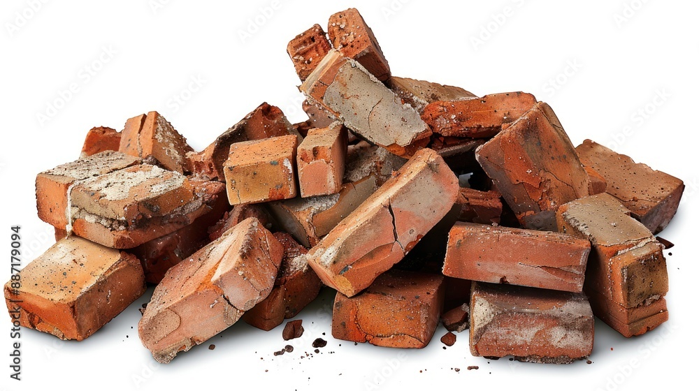 A pile of bricks with some of them broken. Generate AI image A pile of bricks with some of them broken. Generate AI image