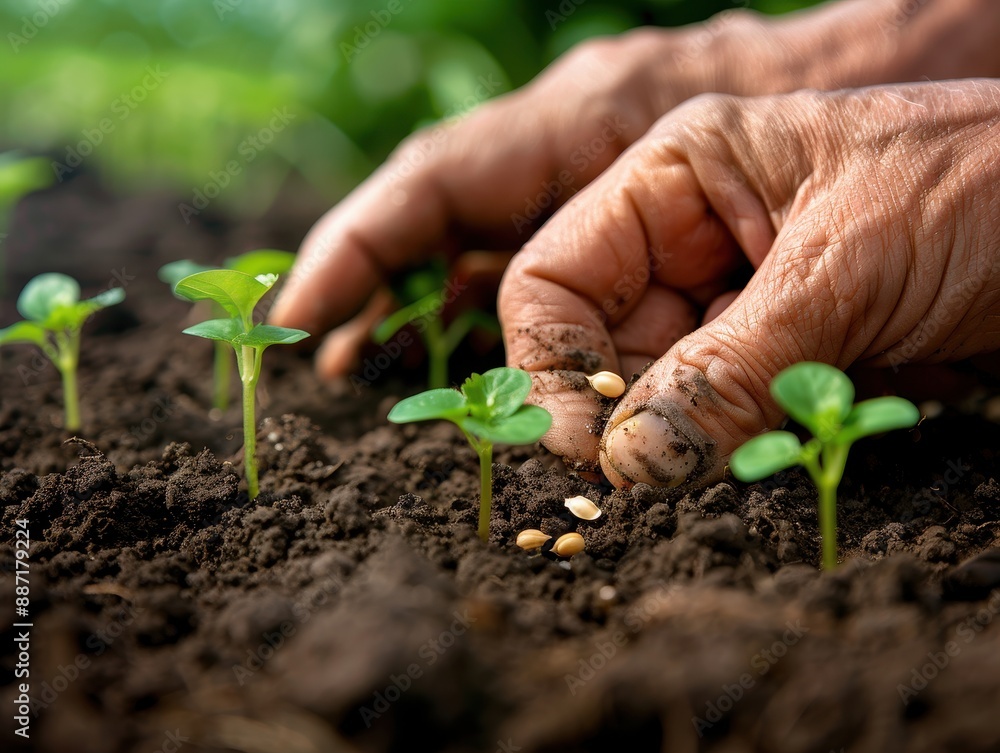 Close-up of Hands Planting Seeds in Soil. Close-up of Hands Planting Seeds in Soil.