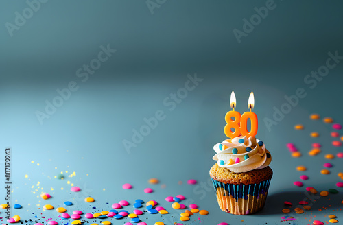Birthday cupcake with number eighty candle