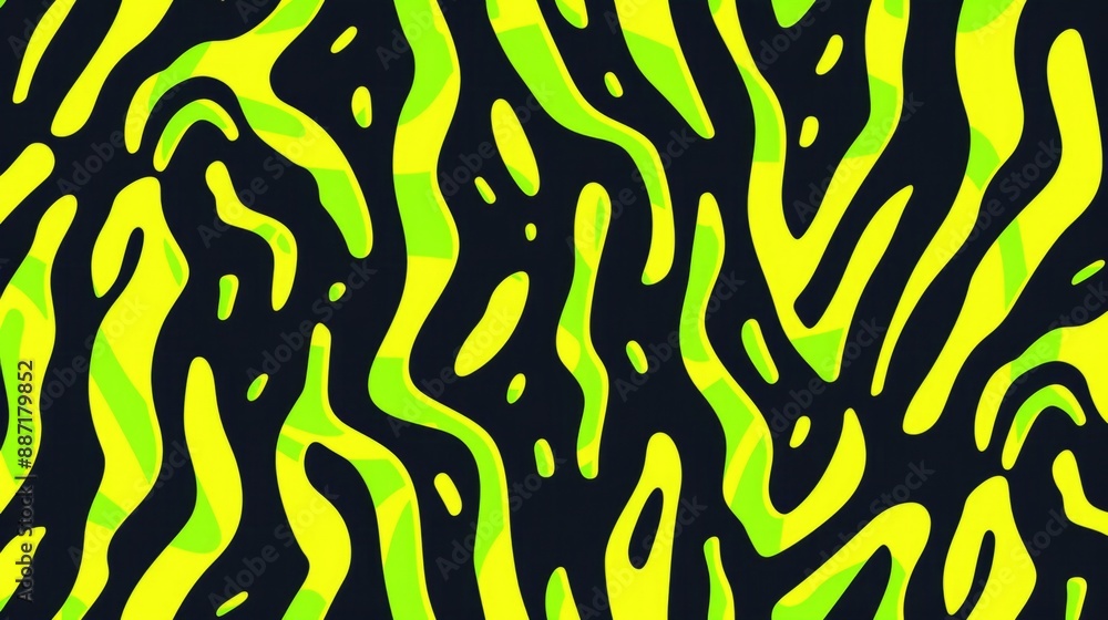 art piece featuring a pattern of wavy black lines on a background of yellow and green art piece featuring a pattern of wavy black lines on a background of yellow and green