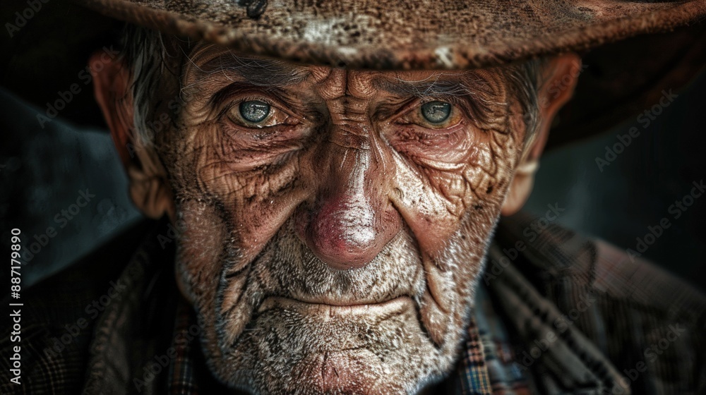 A man with a hat on his head and a sad expression on his face. Generate AI image A man with a hat on his head and a sad expression on his face. Generate AI image