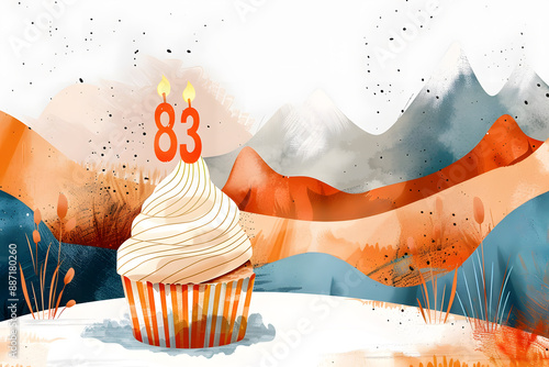 Birthday cupcake with number eighty-three candle photo