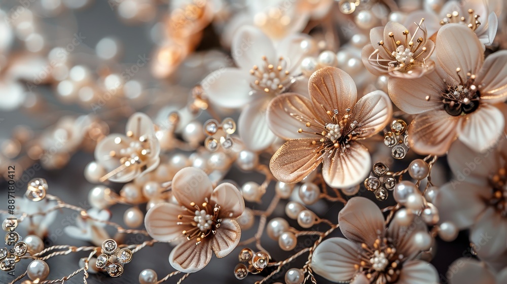 Elegant Floral Jewelry with Pearls and Crystals. Elegant Floral Jewelry with Pearls and Crystals.