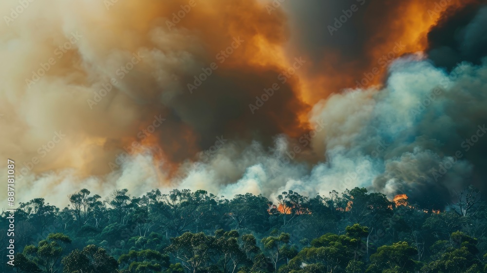 Fototapeta premium Forest Fire Smoke and Flames.