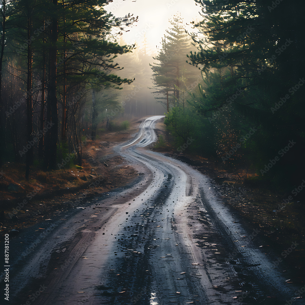 Mountain road in the misty forest. Mountain road in the misty forest.