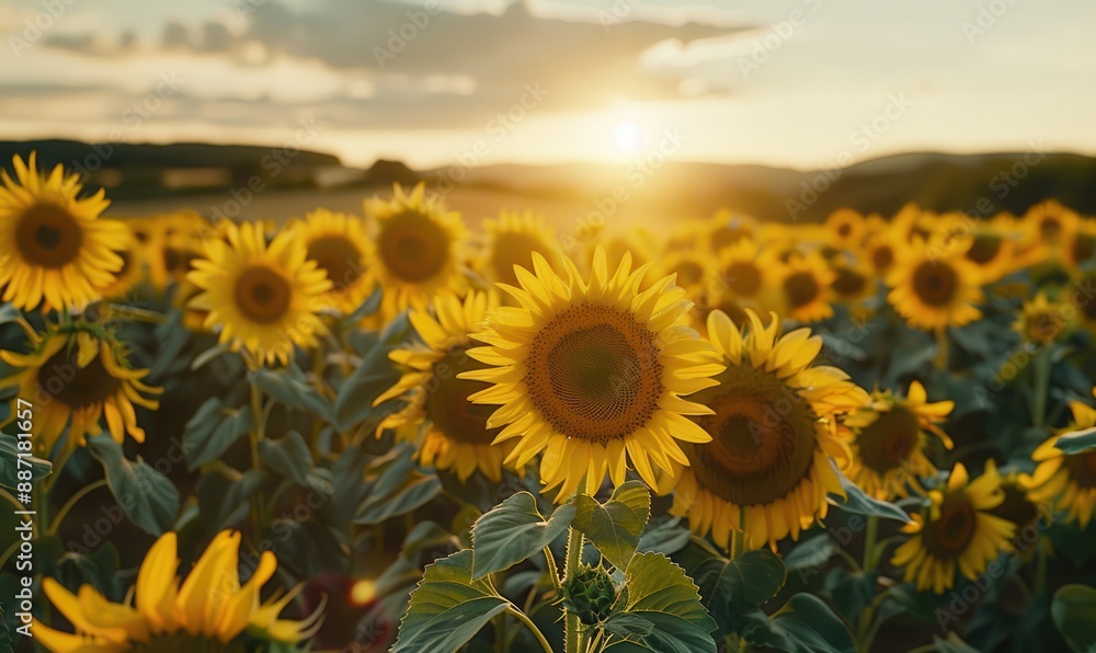 Golden Sunflower Field at Sunset. Golden Sunflower Field at Sunset.