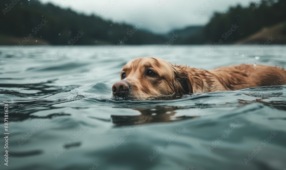 Golden Retriever Swimming in a Lake. Golden Retriever Swimming in a Lake.