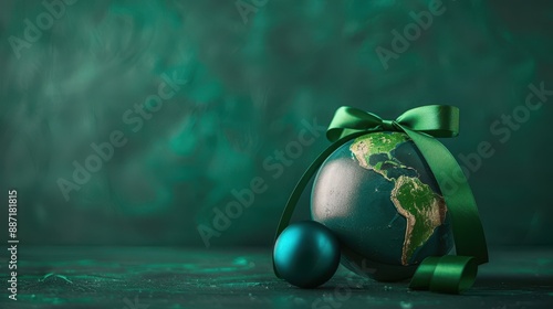 Green Globe with Ribbon.