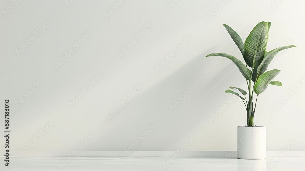 Minimalist White Room Interior with Green Plant. Minimalist White Room Interior with Green Plant.