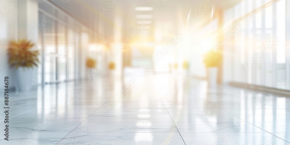 Bright modern office lobby with sun shining through windows business concept Bright modern office lobby with sun shining through windows business concept