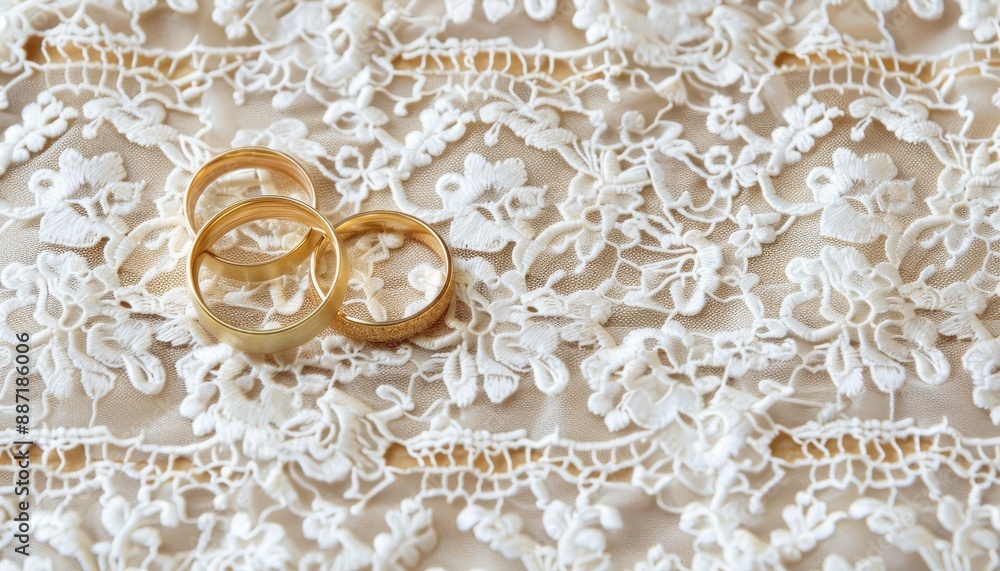 Wedding rings on white lace fabric. Wedding rings on white lace fabric.