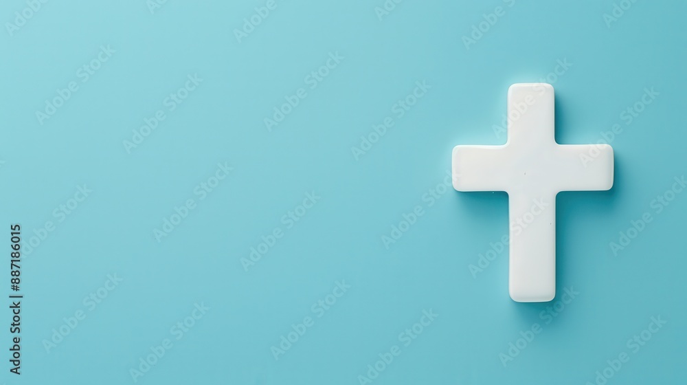Fototapeta premium White cross on blue background.