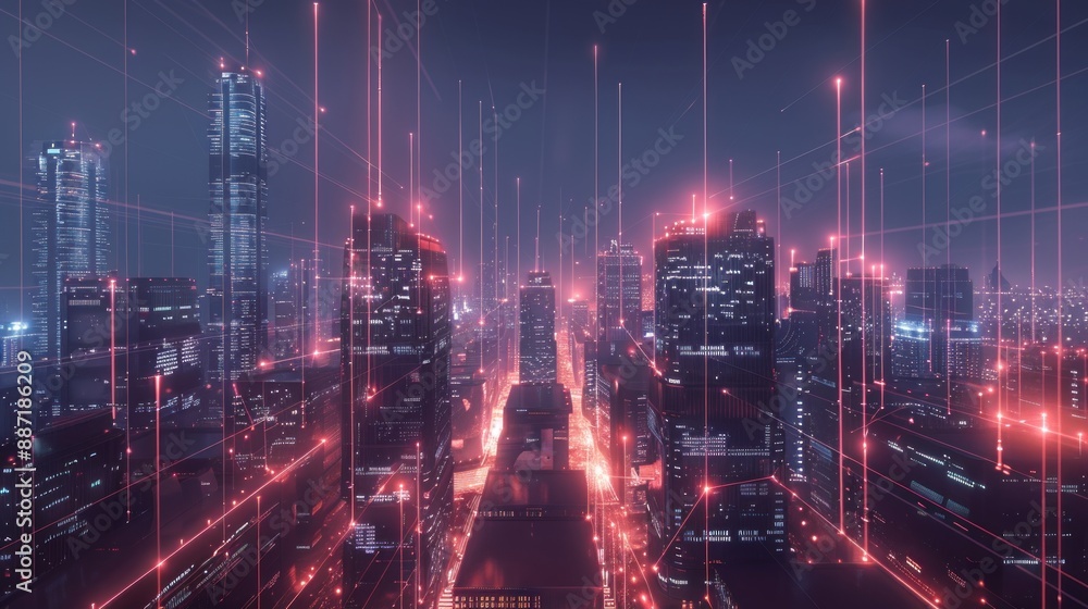 custom made wallpaper toronto digitalA cityscape at night with glowing lines connecting buildings and streets. Generate AI image