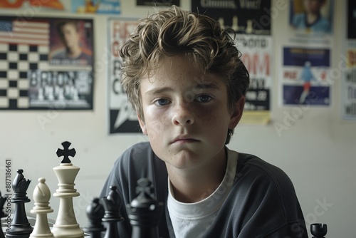 Young Boy Playing Chess.