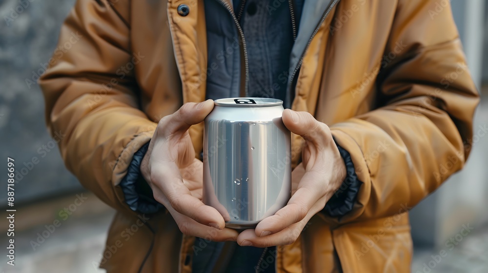 Man holding aluminum can on white background. Man holding aluminum can on white background.