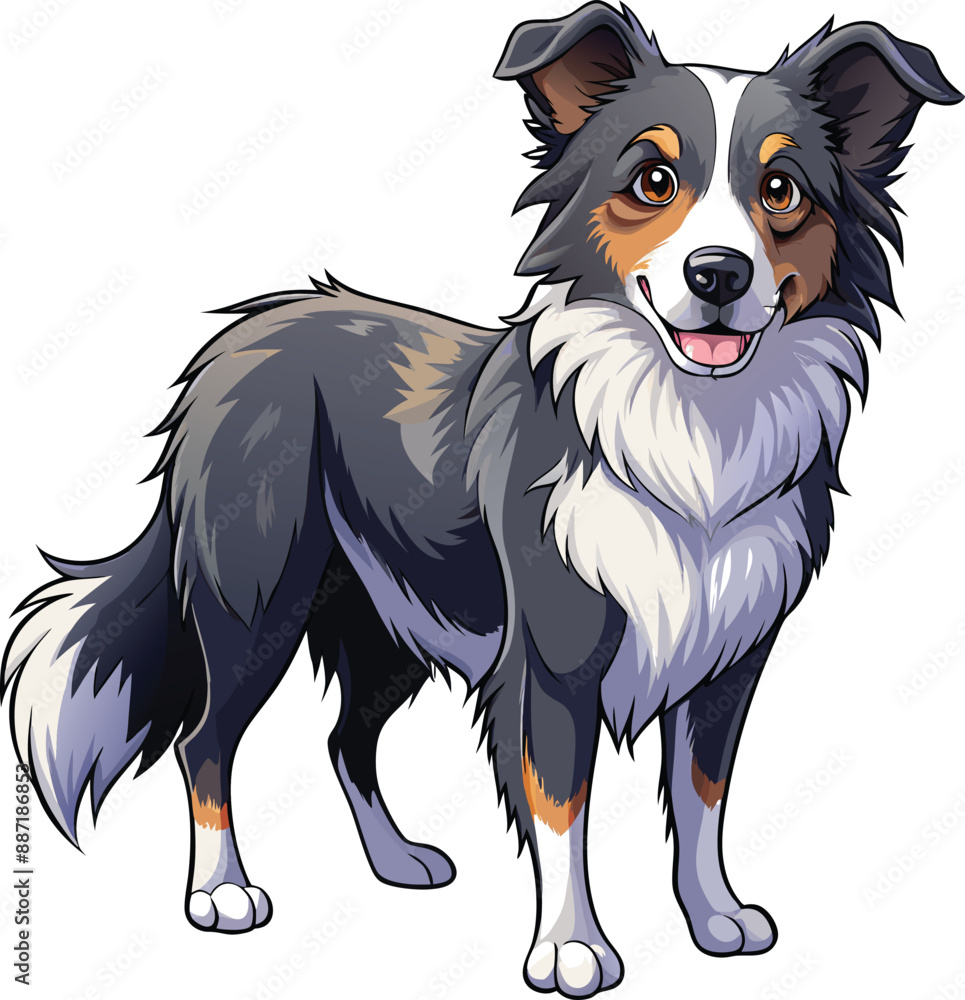 Fototapeta premium Playful Border Collie captured in pencil sketch.