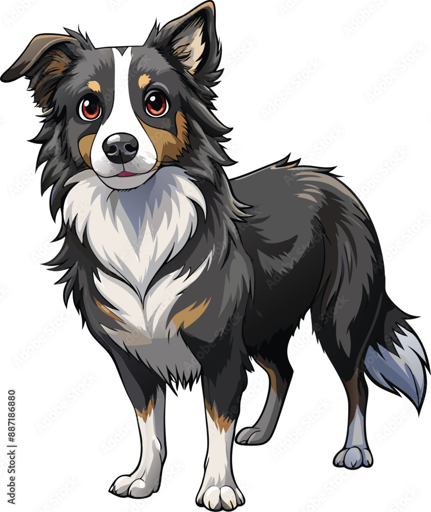 Fototapeta premium Playful Border Collie captured in pencil sketch. 