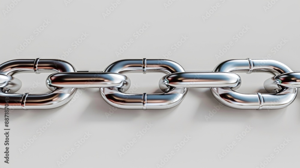 Fototapeta premium Minimalist shiny metal chain illustration on white background with space
