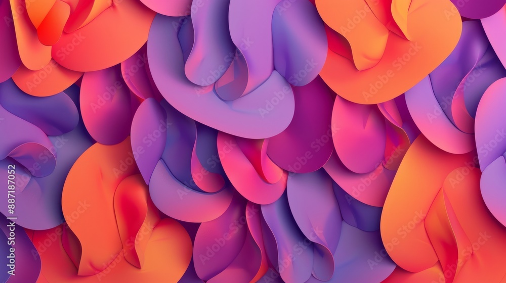 A close-up view of digitally purple and orange shapes overlapping and forming an abstract pattern A close-up view of digitally purple and orange shapes overlapping and forming an abstract pattern