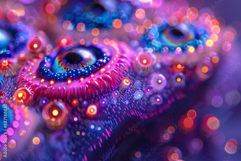 Psychedelic art with vibrant colors and intricate glowing details. Psychedelic art with vibrant colors and intricate glowing details.