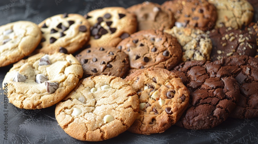 Assorted sweet cookies including chocolate chip variations Assorted sweet cookies including chocolate chip variations