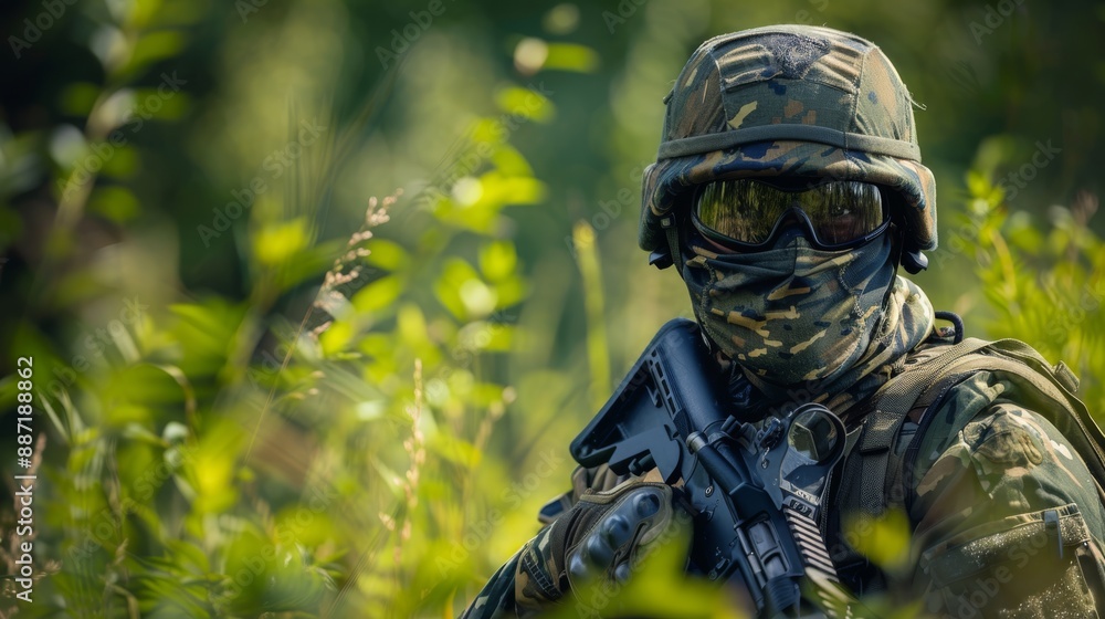 Delta Force soldier in urban camouflage performing a reconnaissance mission Delta Force soldier in urban camouflage performing a reconnaissance mission