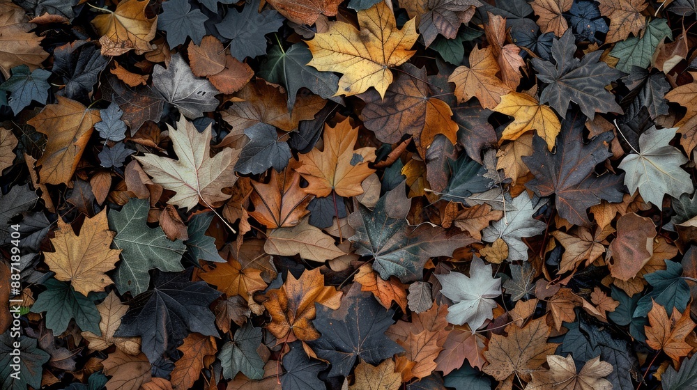 Autumn leaves covering the earth showcasing a blend of brown and green hues capturing the essence of the season Autumn leaves covering the earth showcasing a blend of brown and green hues capturing the essence of the season