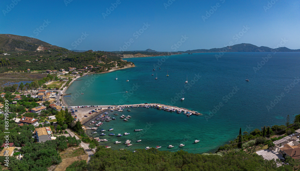 Aerial panoramic view over Keri beach in Zakynthos island, Greece Aerial panoramic view over Keri beach in Zakynthos island, Greece