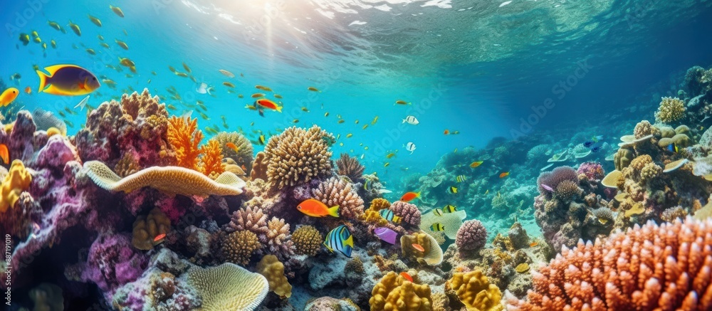 Naklejka premium Vibrant Underwater Coral Reef Scene