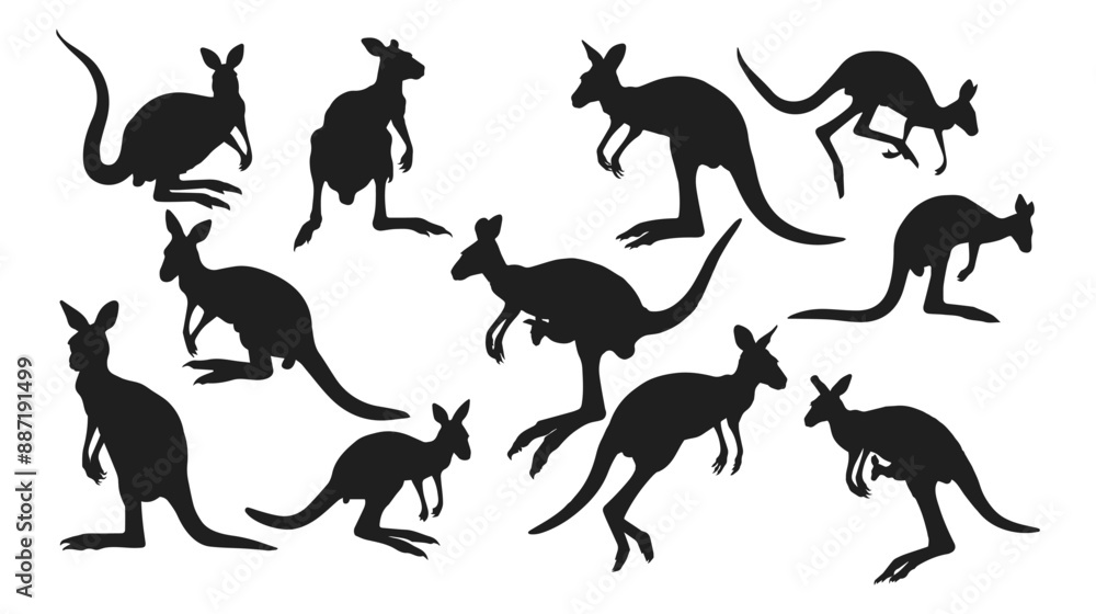 Fototapeta premium Kangaroo silhouettes set Vector