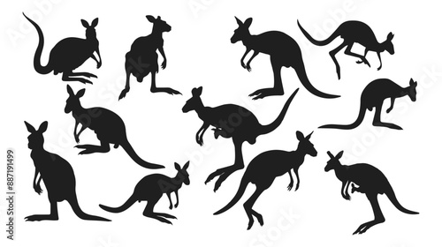 Kangaroo silhouettes set Vector