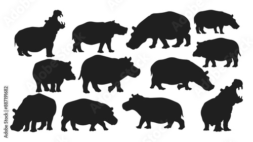 Hippo silhouettes set Vector photo