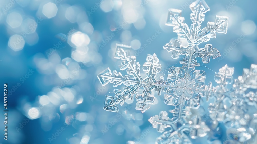 Close-Up of Delicate Snowflake Against Blue Background Close-Up of Delicate Snowflake Against Blue Background
