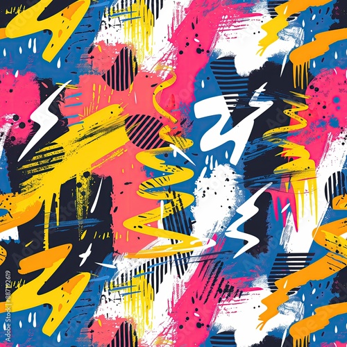 Abstract Lightning Bolt Pattern Background, Fun Thunder Storm Vibrant Wild Weather Wallpaper, Funky Fabric Textile Design, Colorful Retro Backdrop, Geometric Shapes App Loading Screen Concept Art