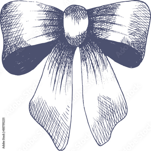 Hand engraved bow drawn in ink. Element of decorative packaging of gift ribbon.