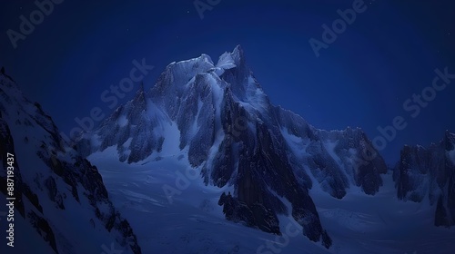 Night shot of Petit Dru north face in Chamonix, France photo